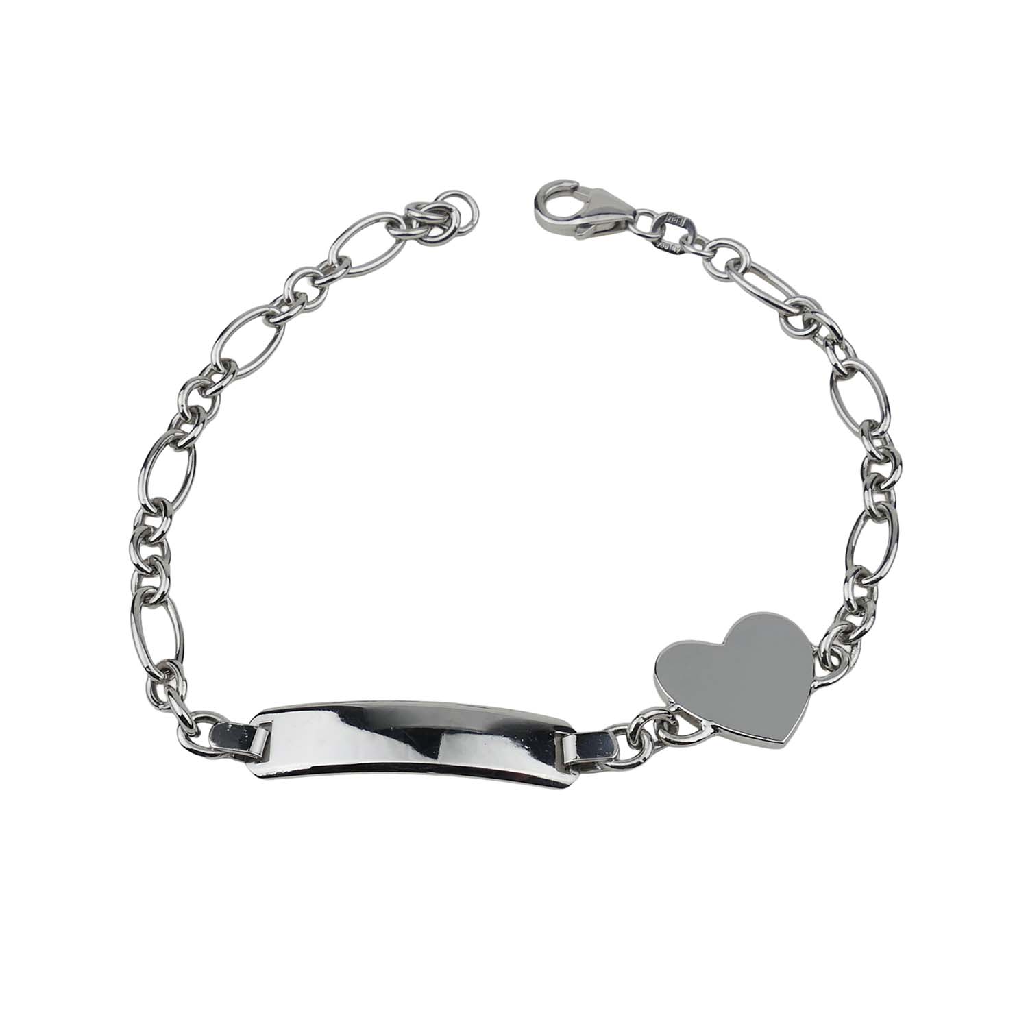 Handgearbeitetes Armband für Damen Silber mit Herz und Gravurplatte