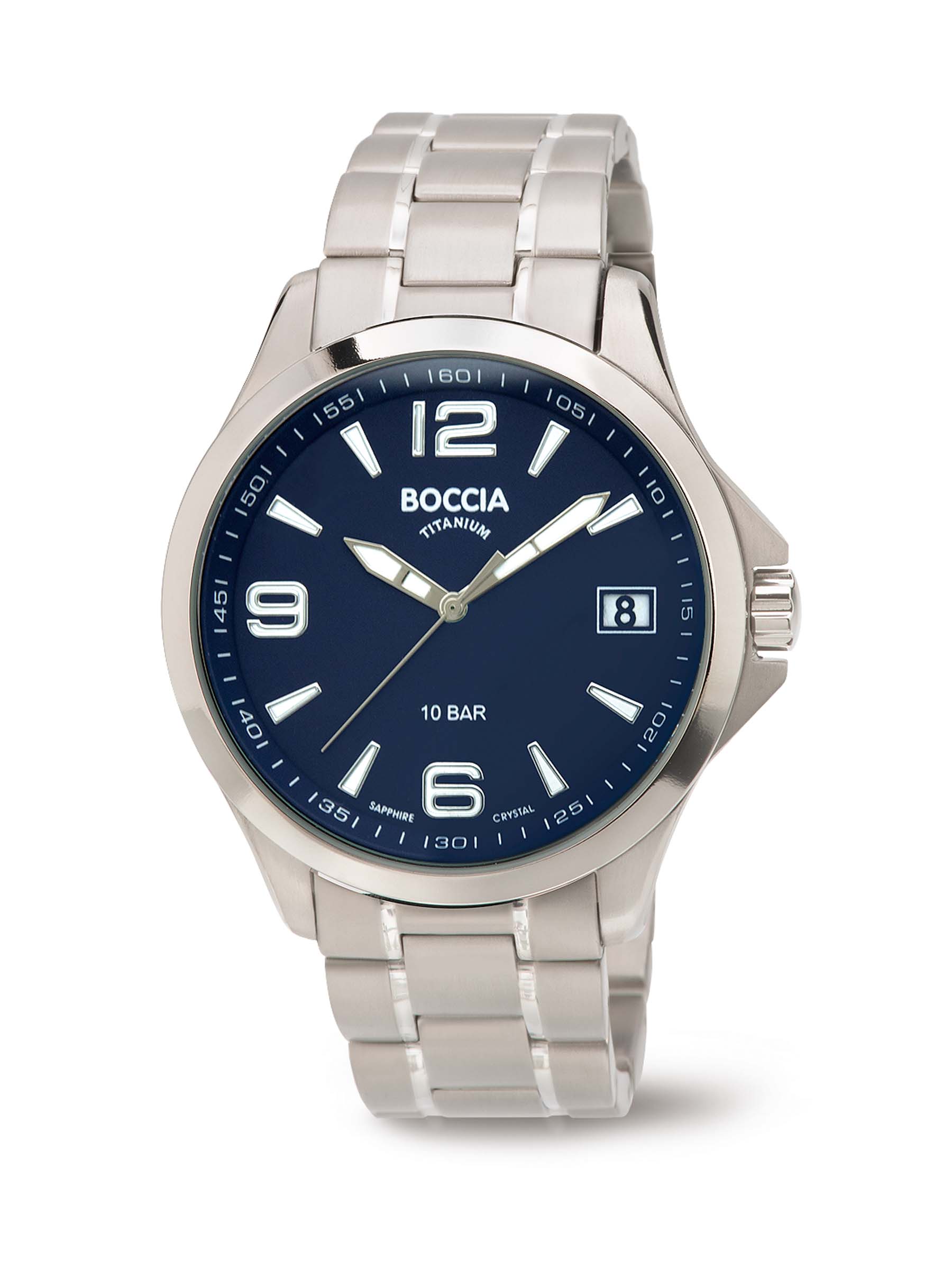 Boccia nickelfreie Herrenuhr Quartz Titan mit deutlichem Zifferblatt