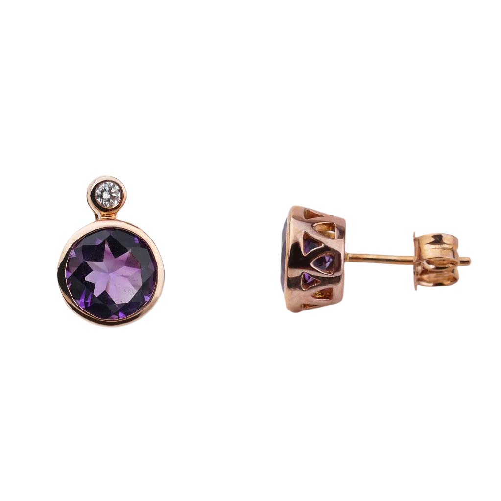 34289 Amethystohrstecker mit Brillanten Roségold 585/000