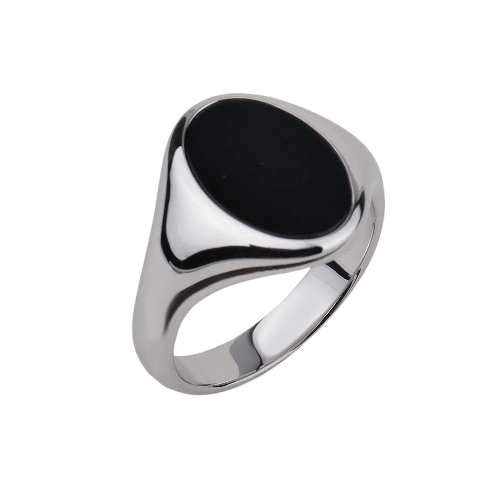 Damenring aus rhodiniertem Sterlingsilber mit Onyx