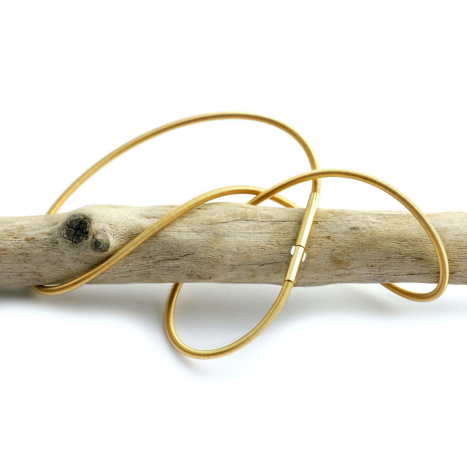 Flexibler Spiral-Halsreif 2 mm Edelstahl vergoldet mit Doppelclipschließe