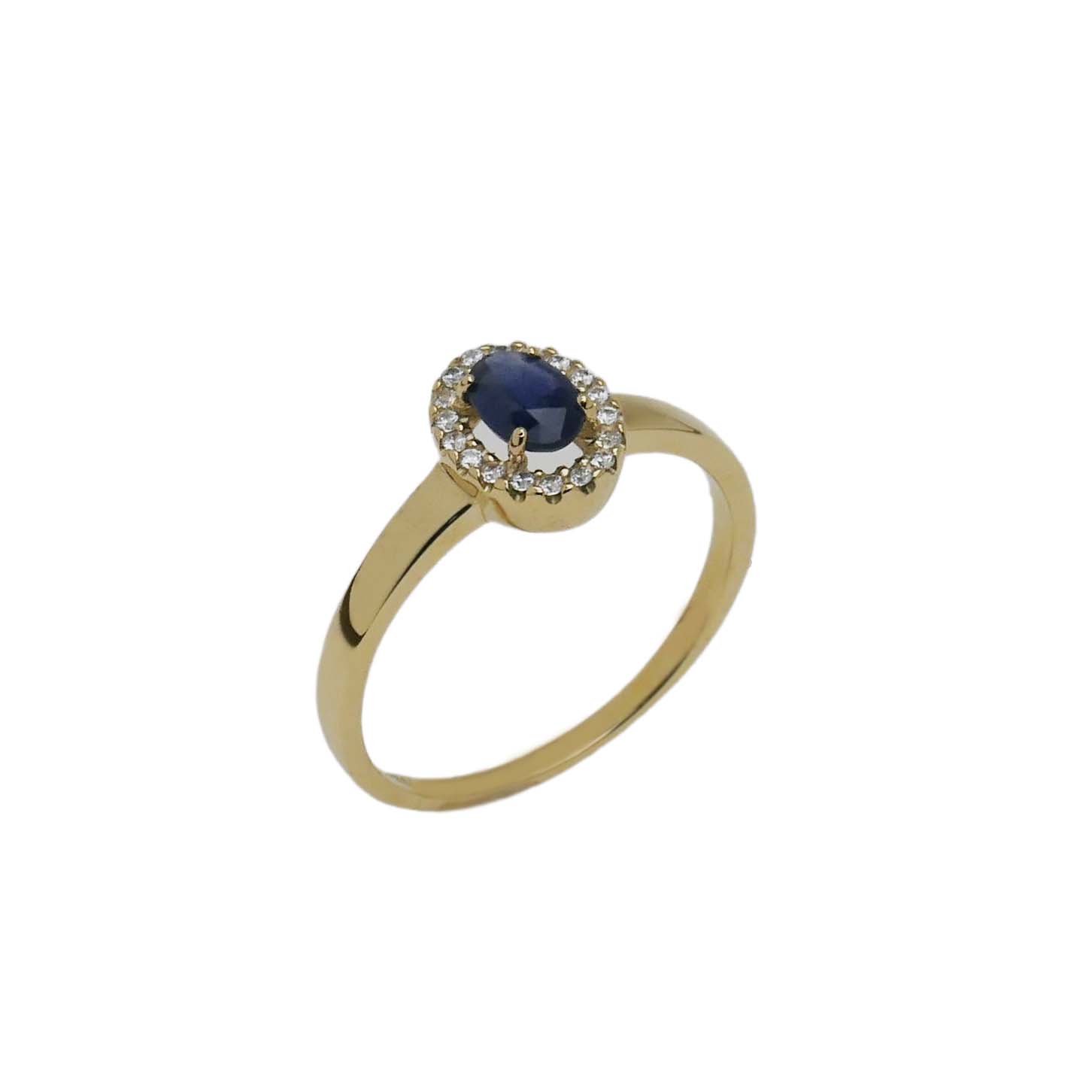 Damenring Gelbgold 333/000 mit Safir und Zirkonia