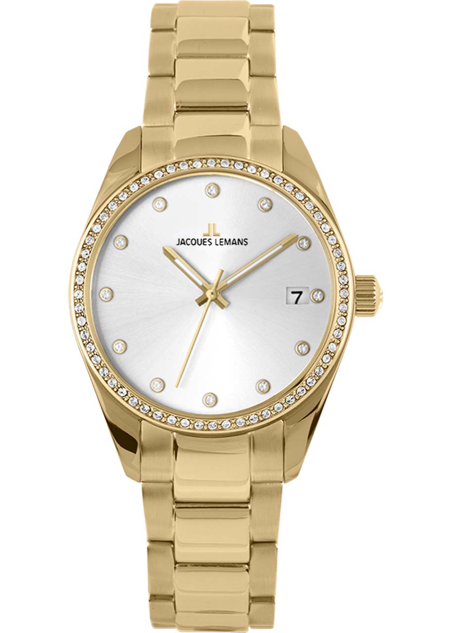 1-2133CLvIsWKHTrY3jX Jacques Lemans Damenuhr Derby Edelstahl ionen-goldplattiert mit Swarovski-Steinen