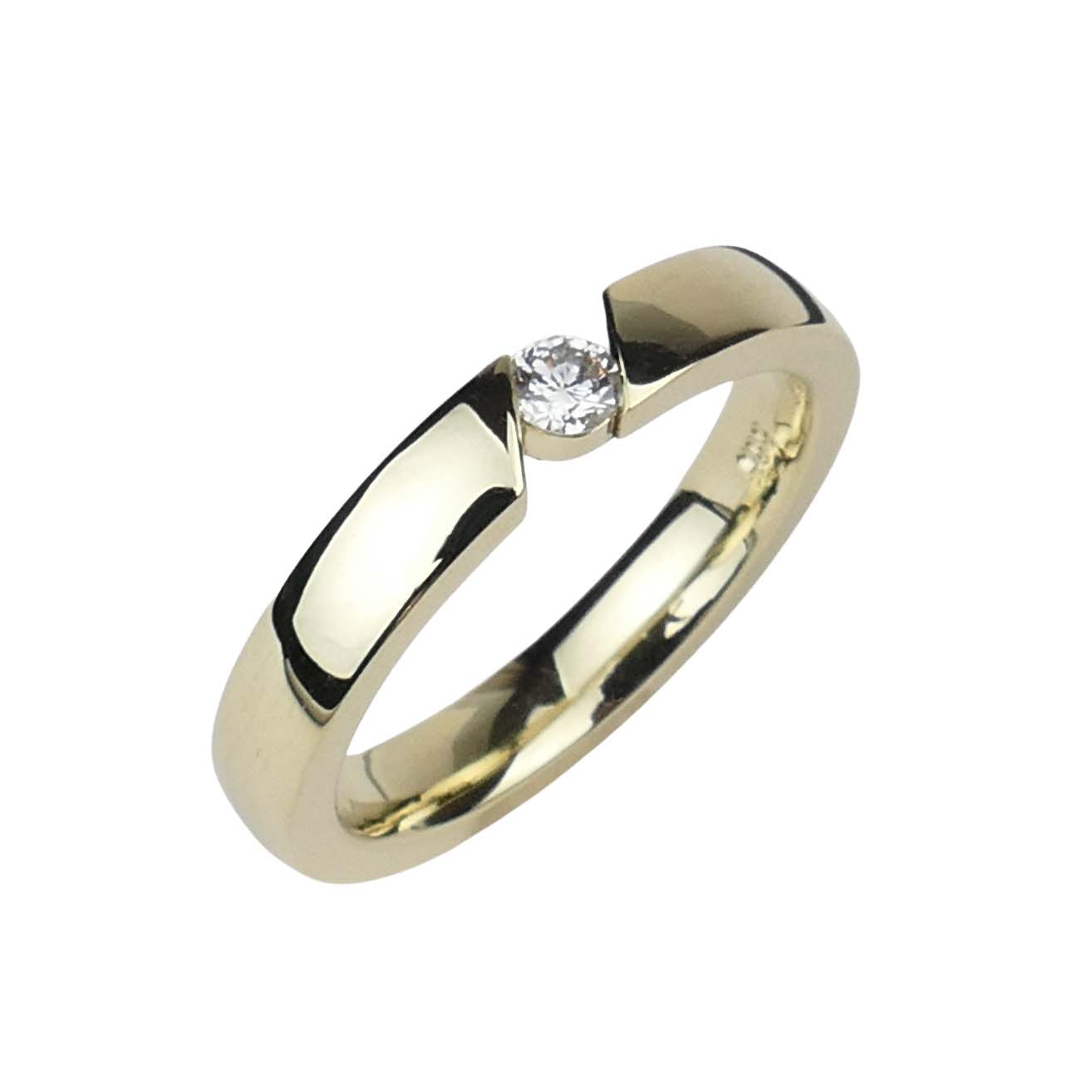Damenring in Spannring-Optik Gelbgold 585/000 mit Brillant 0,10 ct.