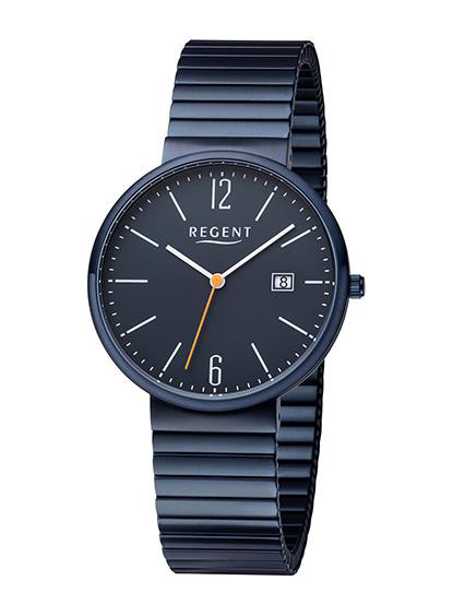 Regent Herrenuhr Quartz Edelstahl blau ionenplattiert mit Zugband